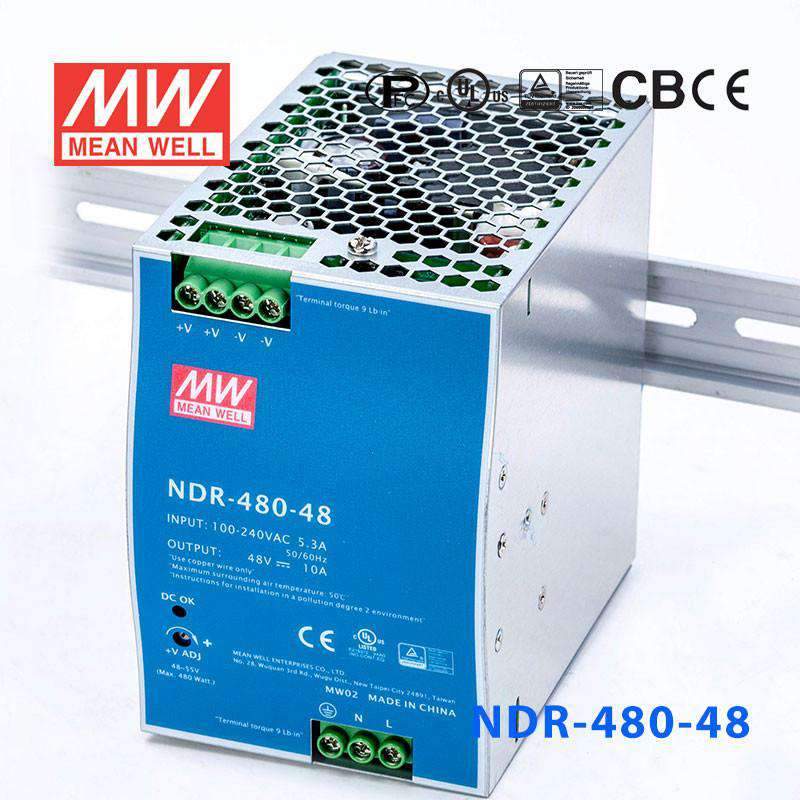 Mean Well NDR-480-48 Single Output Industrial Power Supply 480W 48V - DIN Rail