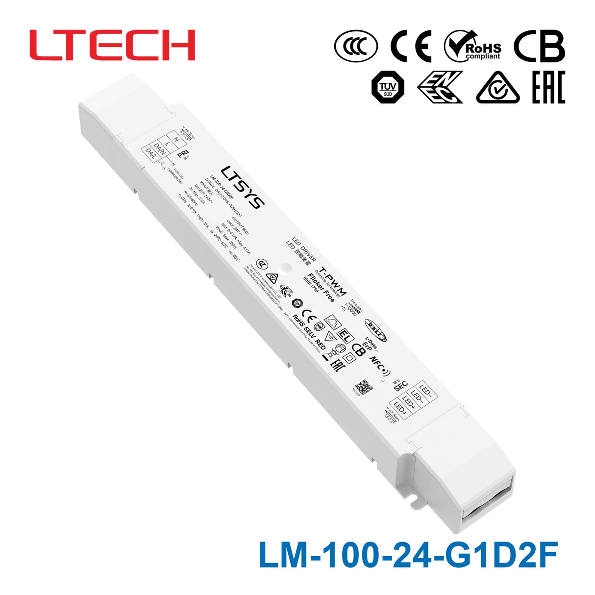 Ltech LM-100-24-G1D2F 100W 24VDC CV DALI-2 LED Driver 4.17A