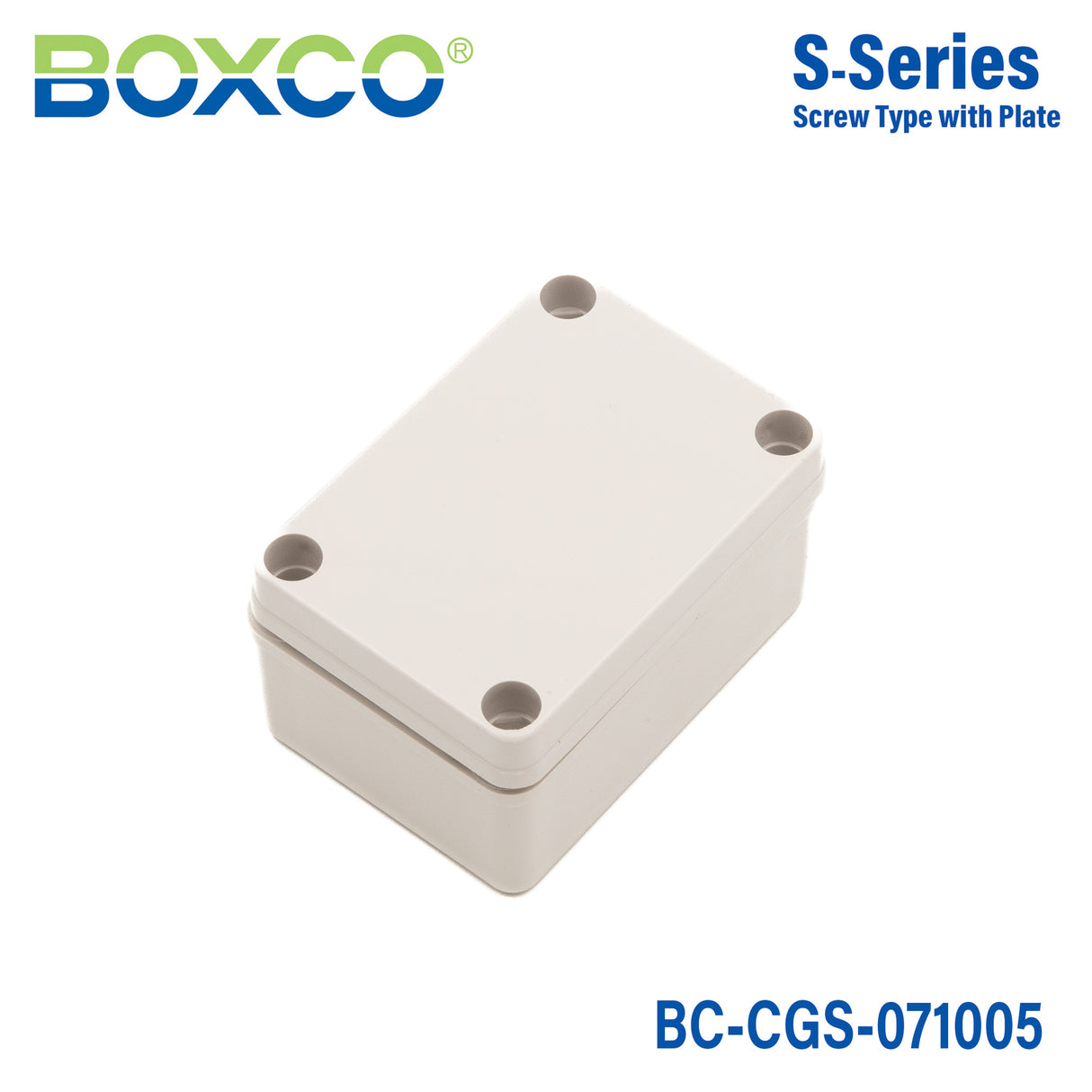 Boxco S-Series 75x105x55mm Plastic Enclosure, IP67, IK08, PC, Grey Cover, Screw Type