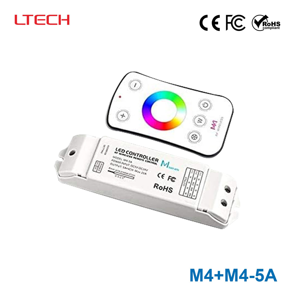 Ltech M4+M4-5A LED RF 4 Channel RGBW Wireless Remote & Controller Set - RGBW