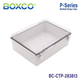 Boxco P-Series 280x380x130mm Plastic Enclosure, IP67, IK08, PC, Transparent Cover, Molded Hinge and Latch Type