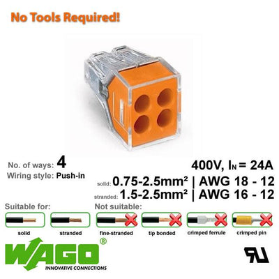 Wago 773-104 Push Wire Connector - 4 Way