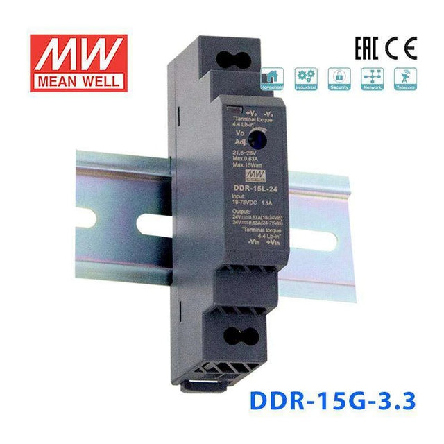 Mean Well DDR-15G-3.3 DC-DC Converter - 11.6W - 9~36V in 3.3V out 3.5A