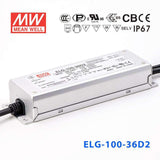 Mean Well ELG-100-36D2 AC-DC Single output LED Driver Mix Mode (CV+CC) with PFC