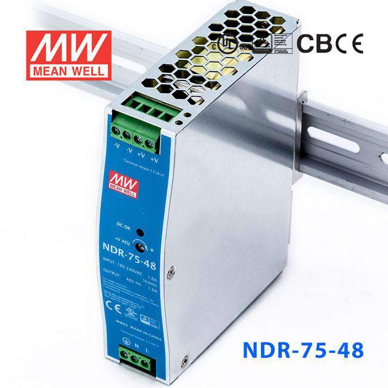 Mean Well NDR-75-48 Single Output Industrial Power Supply 75W 48V - DIN Rail