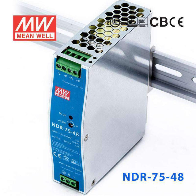 Mean Well NDR-75-48 Single Output Industrial Power Supply 75W 48V 1.6A - DIN Rail