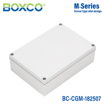 Boxco M-Series 180x255x75mm Plastic Enclosure, IP67, IK08, PC, Grey Cover, Screw Type