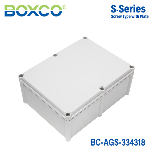 Boxco S-Series 330x430x180mm Plastic Enclosure, IP67, IK08, ABS, Grey Cover, Screw Type
