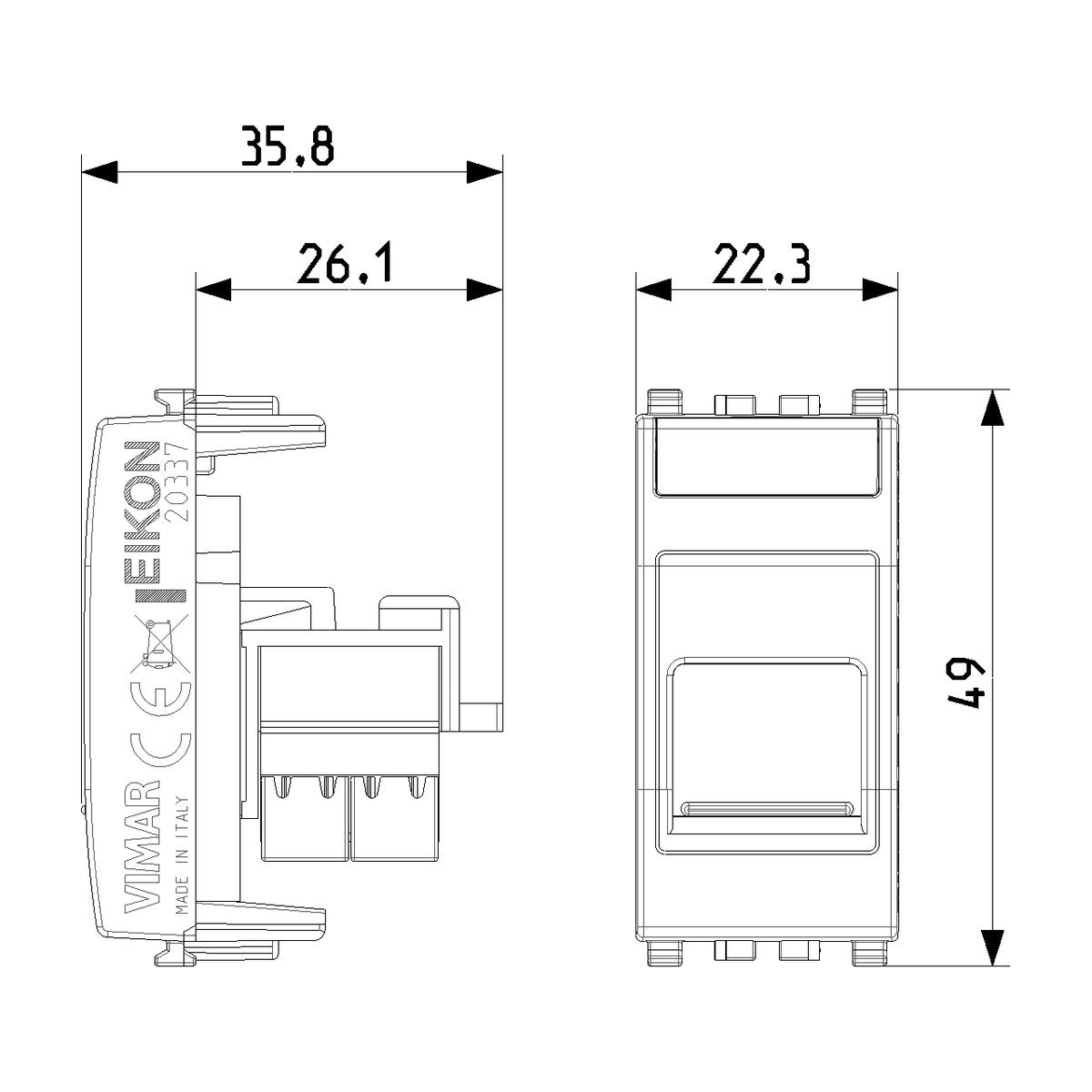 Eikon RJ45 Cat 6 UTP Outlet With Cover White - PHOTO 3