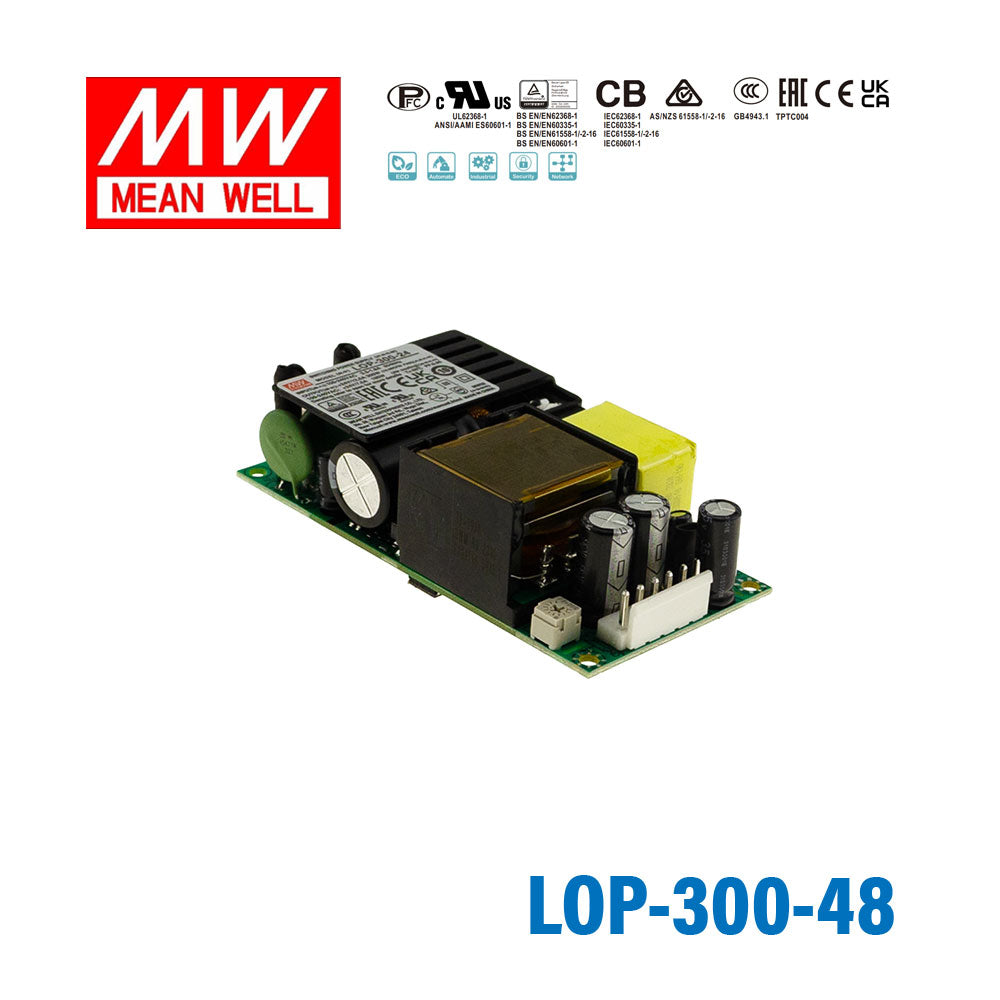 Mean Well LOP-300-48 300W 4"×2" Low Profile Open Frame Power Supply 48V 3.8A