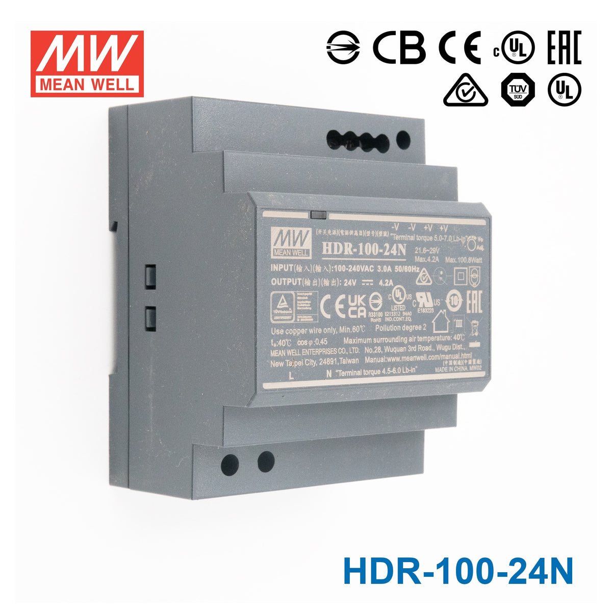 Mean Well HDR-100-24N Ultra Slim Step Shape Power Supply 100W 24V 4.2A - DIN Rail