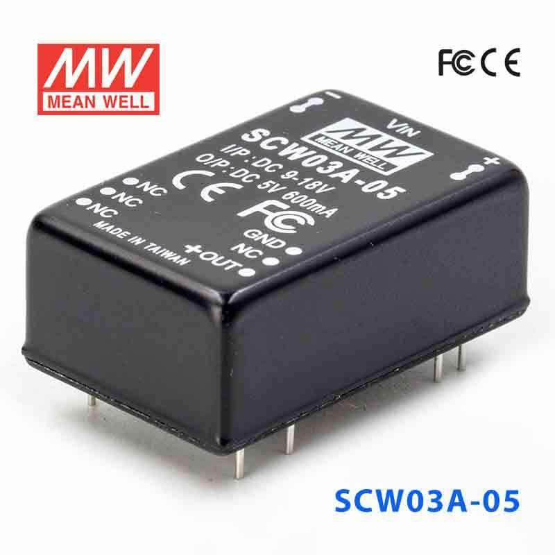 Mean Well SCW03A-05 DC-DC Converter - 3W 9~18V DC in 5V out 600mA