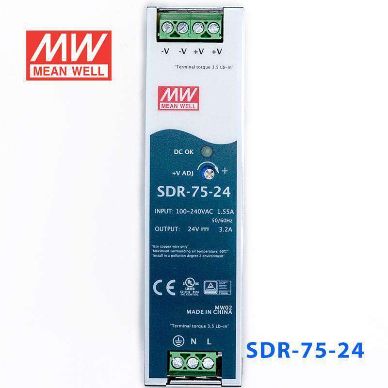 Mean Well SDR-75-24 Single Output Industrial Power Supply 75W 24V 3.2A - DIN Rail - PHOTO 2