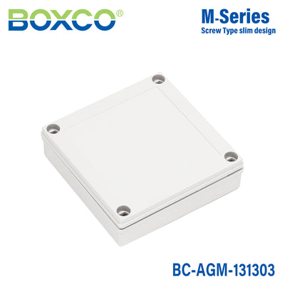 Boxco M-Series 130x130x35mm Plastic Enclosure, IP67, IK08, ABS, Grey Cover, Screw Type