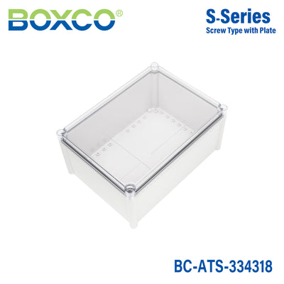 Boxco S-Series 330x430x180mm Plastic Enclosure, IP67, IK08, ABS, Transparent Cover, Screw Type