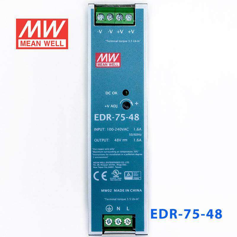 Mean Well EDR-75-48 Single Output Industrial Power Supply 75W 48V 1.6A - DIN Rail - PHOTO 2
