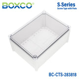Boxco S-Series 280x380x180mm Plastic Enclosure, IP67, IK08, PC, Transparent Cover, Screw Type