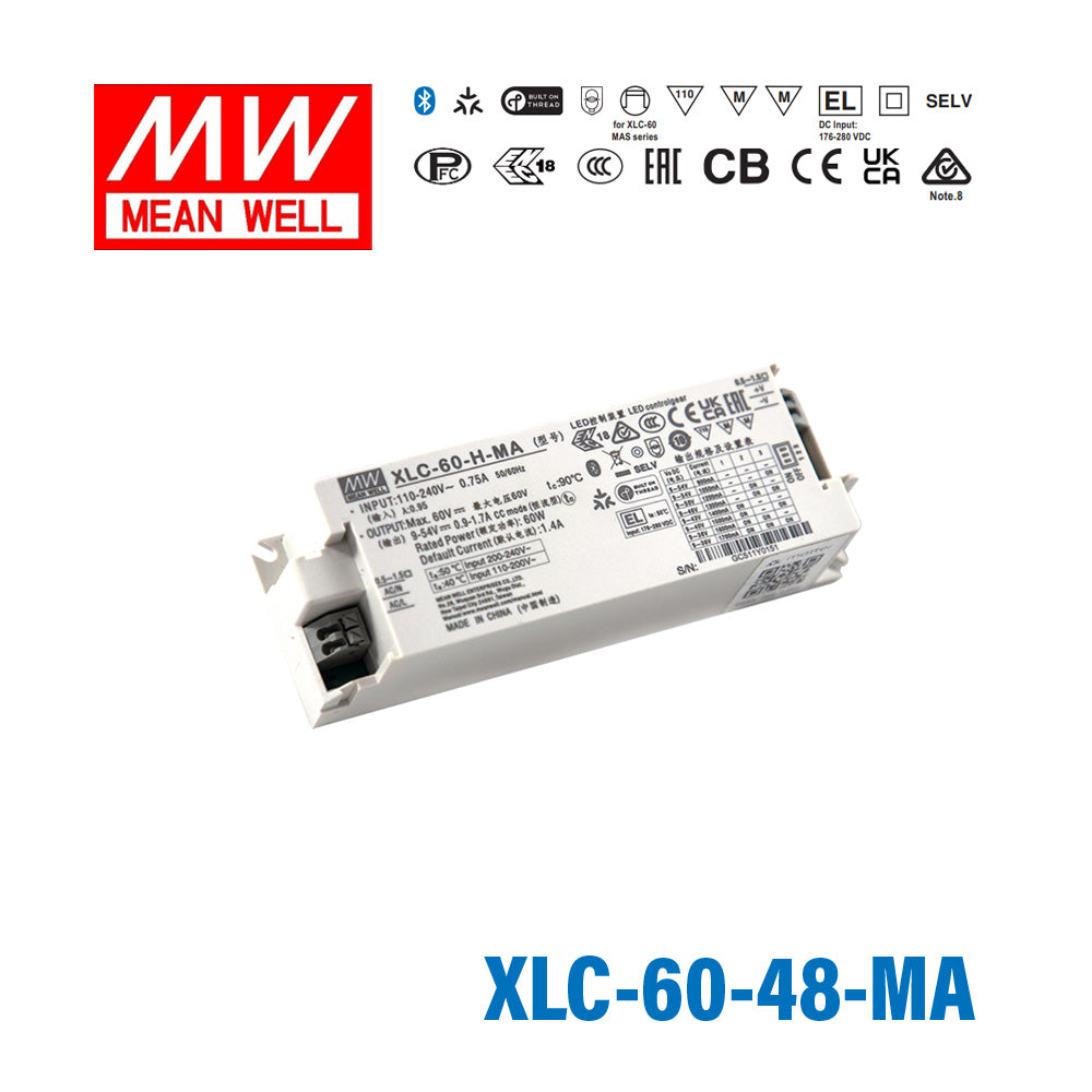 Mean Well XLC-60-48-MA LED Driver 60W 48V Constant Voltage LED Driver, Matter Wireless Dimming