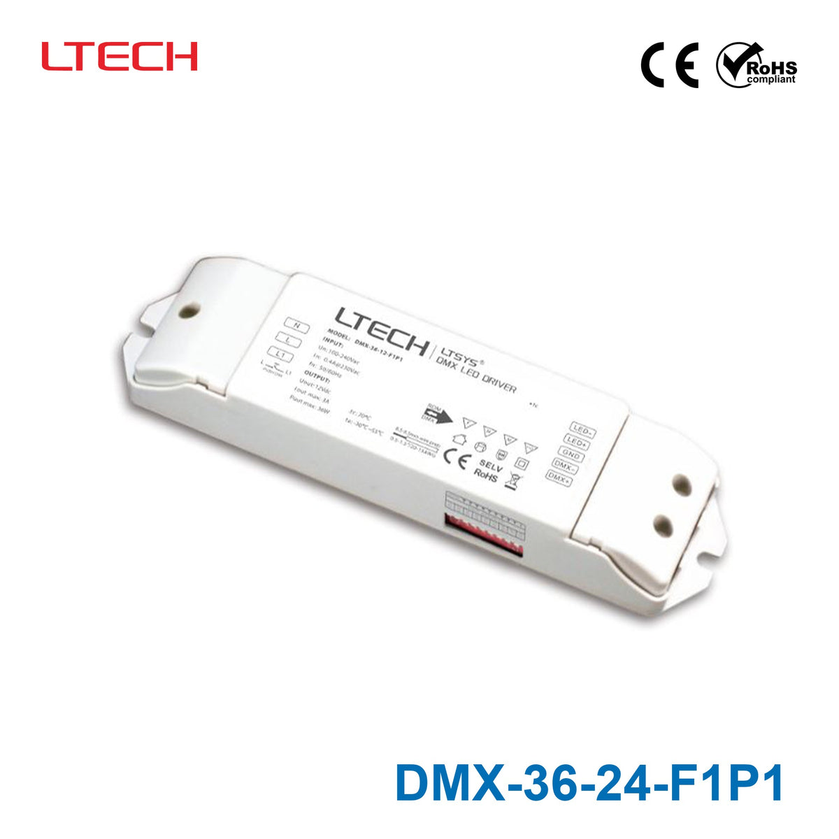 Ltech DMX-36-24-F1P1 36W 24VDC CV DMX LED Driver - DMX dimmable 1.5A