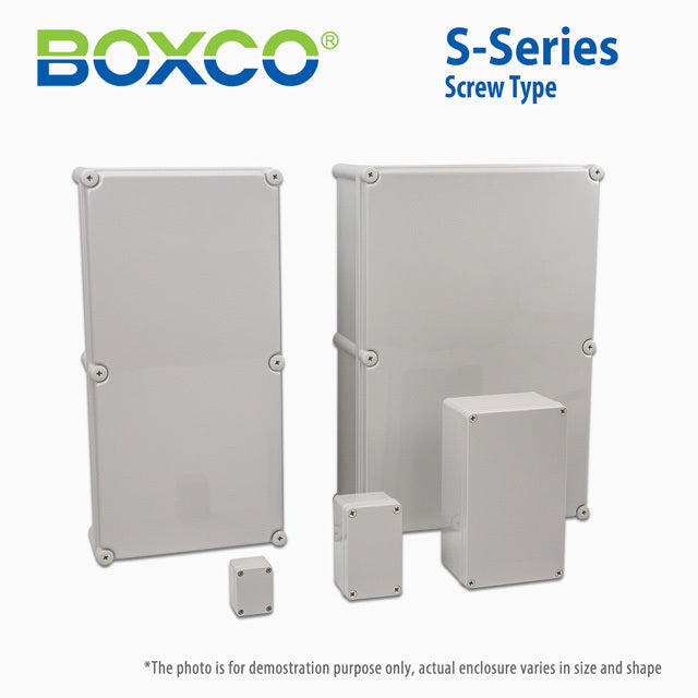 Boxco S-Series 190x380x180mm Plastic Enclosure, IP67, IK08, PC, Grey Cover, Screw Type - PHOTO 1