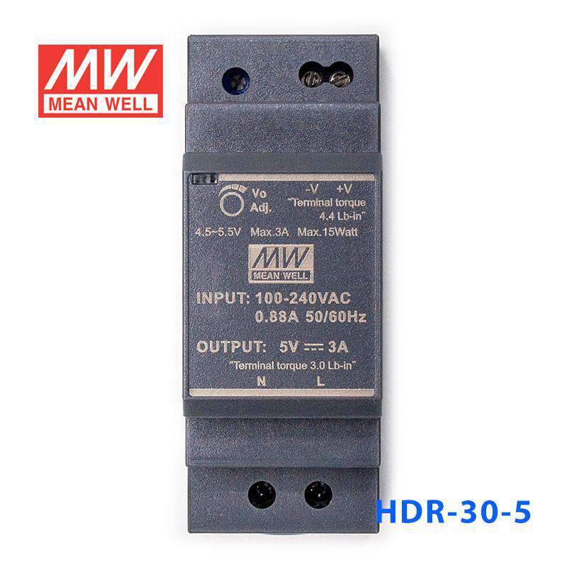 Mean Well HDR-30-5 Ultra Slim Step Shape Power Supply 15W 5V 3A - DIN Rail - PHOTO 1