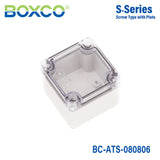 Boxco S-Series 80x80x60mm Plastic Enclosure, IP67, IK08, ABS, Transparent Cover, Screw Type