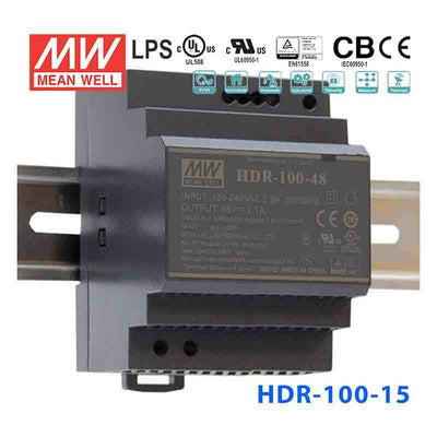 Mean Well HDR-100-15 Ultra Slim Step Shape Power Supply 100W 15V 6.13A - DIN Rail