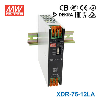 Mean Well XDR-75-12LA High-End Ultra Slim Industrial Din Rail Power Supply 74.88W 12V with Lever Actuated Connector 6.24A