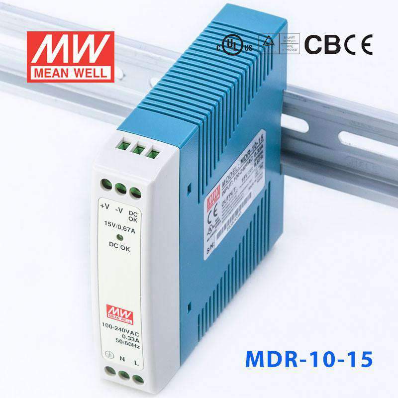 Mean Well MDR-10-15 Single Output Industrial Power Supply 10W 15V 0.67A - DIN Rail