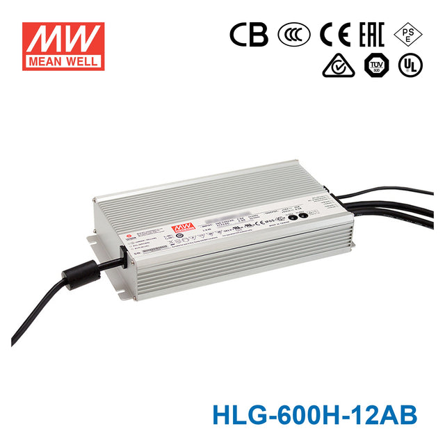 Mean Well HLG-600H-12AB Power Supply 480W 12V - Adjustable and Dimmable 40A
