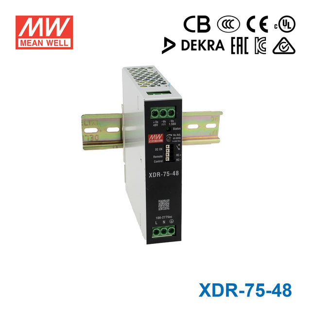 Mean Well XDR-75-48 High-End Ultra Slim Industrial Din Rail Power Supply 74.88W 48V 1.56A