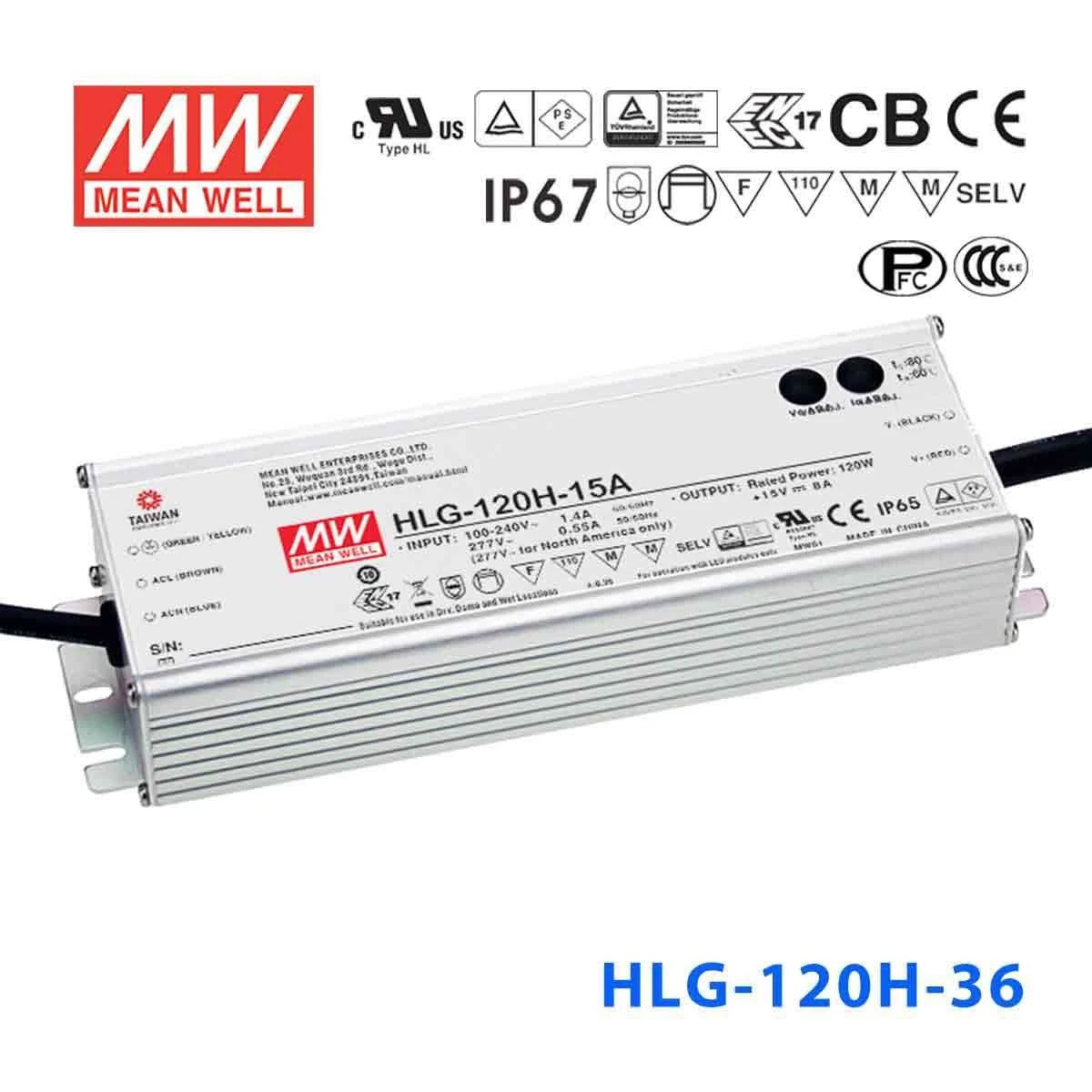Mean Well HLG-120H-36 Power Supply 120W 36V 3.4A