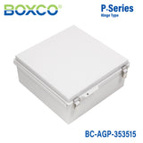 Boxco P-Series 350x350x150mm Plastic Enclosure, IP67, IK08, ABS, Grey Cover, Molded Hinge and Latch Type