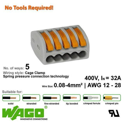 Wago 222-415 Compact Connector 5 Way - with Lever
