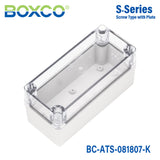 Boxco S-Series 80×180×70mm Plastic Enclosure, IP67, IK08, ABS, Transparent Cover, Screw Type