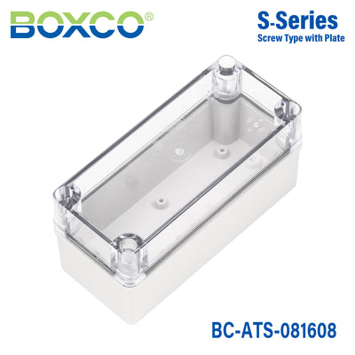 Boxco S-Series 80x160x85mm Plastic Enclosure, IP67, IK08, ABS, Transparent Cover, Screw Type