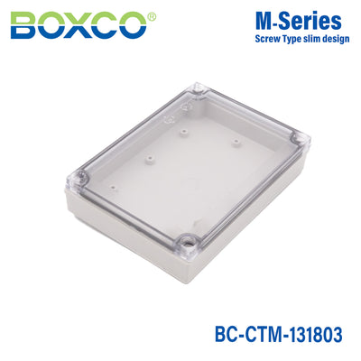 Boxco M-Series 130x180x35mm Plastic Enclosure, IP67, IK08, PC, Transparent Cover, Screw Type