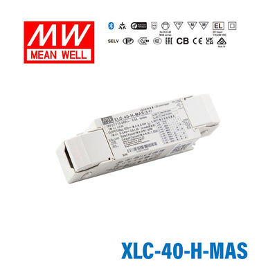 Mean Well XLC-40-H-MAS LED Driver 40W 1050mA 9~54V Constant Power, Current Setting by Dip Switch, Matter Wireless Dimming with Strain Relief