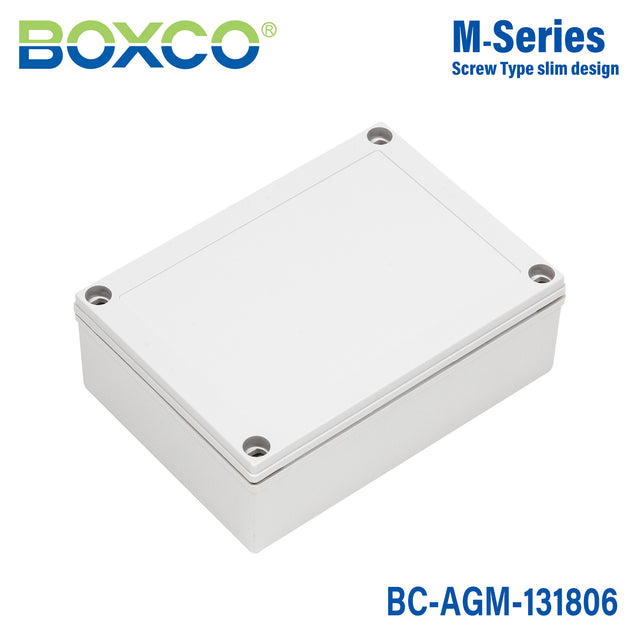 Boxco M-Series 130x180x60mm Plastic Enclosure, IP67, IK08, ABS, Grey Cover, Screw Type