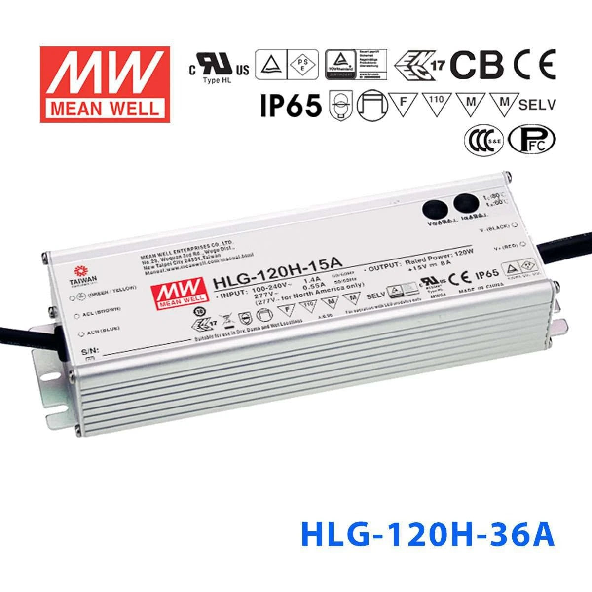 Mean Well HLG-120H-36A Power Supply 120W 36V - Adjustable 3.4A