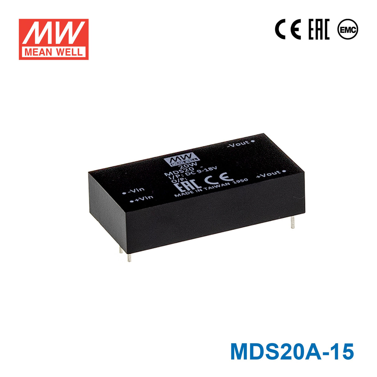 Mean Well MDS20A-15 DC-DC Converter - 20W - 9~18V in 15V out 1.33A