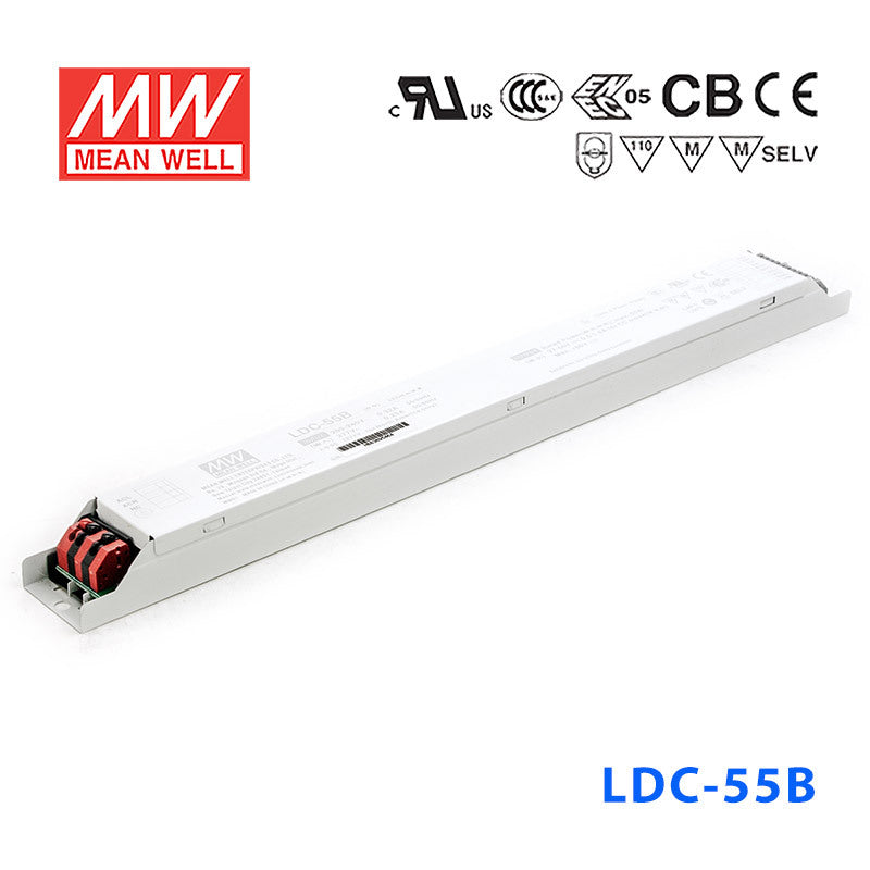 Mean Well LDC-55B Linear LED Driver 55W 500~1600mA Adjustable Output - Dimmable