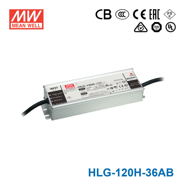 Mean Well HLG-120H-36AB Power Supply 120W 36V - Adjustable and Dimmable 3.4A