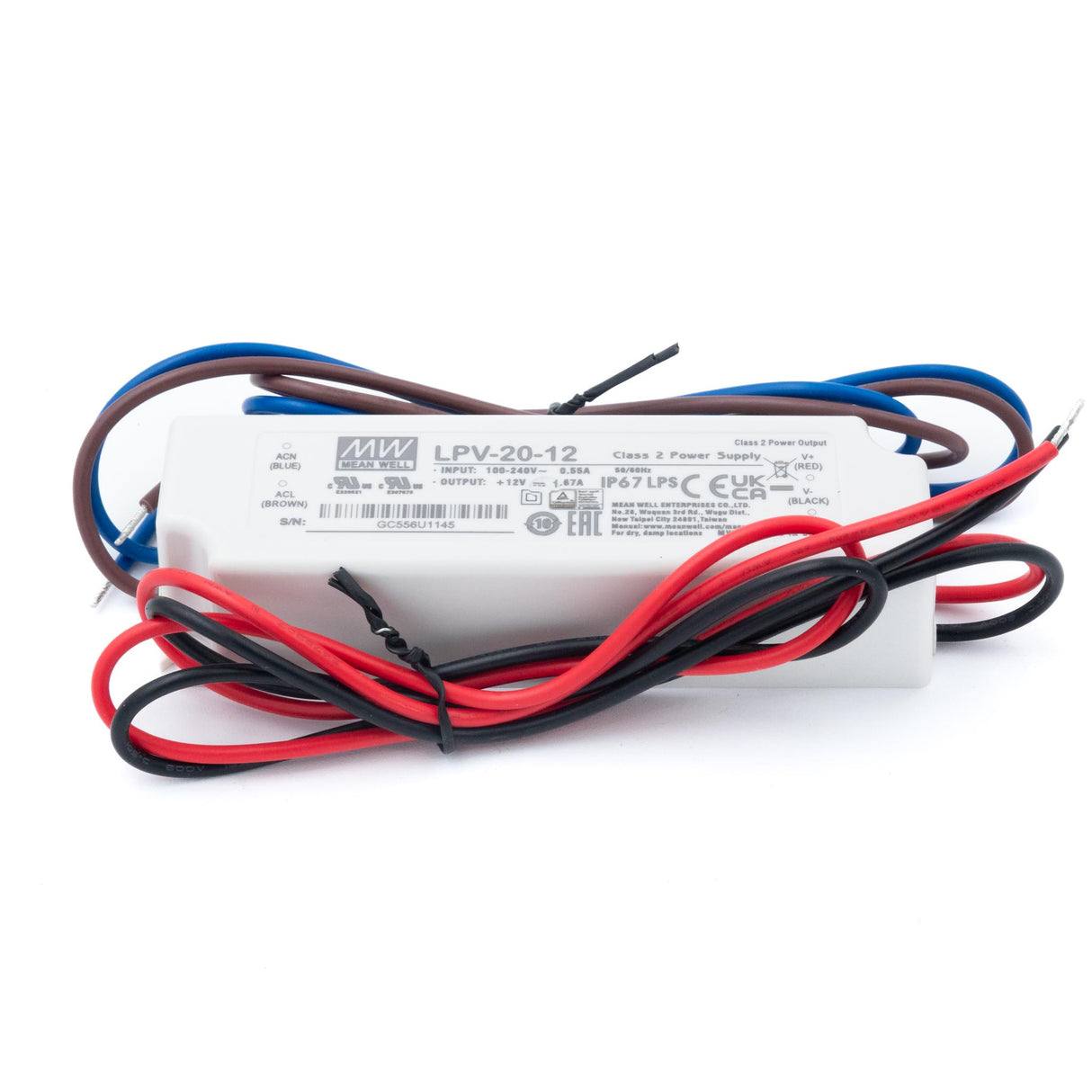 Mean Well LPV-20-12 LED Driver — 20W 12V 1.67A IP67 Waterproof - PHOTO 1