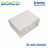 Boxco Q-Series 350x450x200mm Plastic Enclosure, IP67, IK08, ABS, Grey Cover, Hinge Type with Plate
