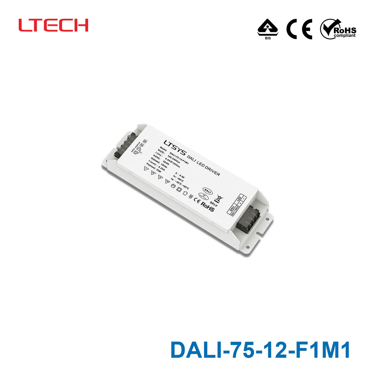 Ltech DALI-75-12-F1M1 75W 12VDC CV DALI LED Driver 6.25A