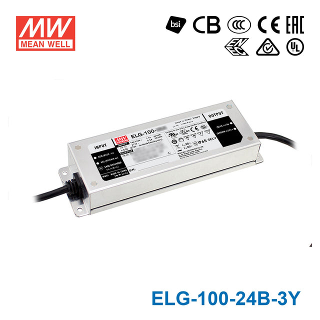 Mean Well ELG-100-24B-3Y Power Supply 96W 24V - Dimmable 4A — 3-Wire Input (with Earth)