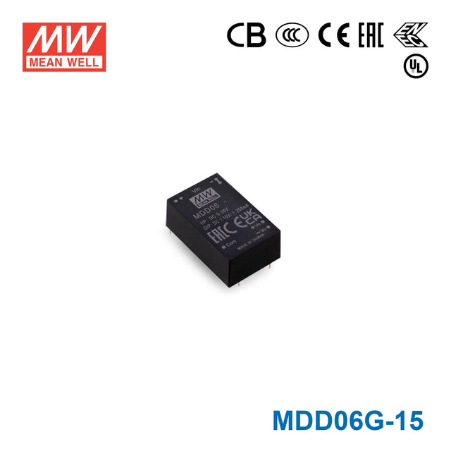 Mean Well MDD06G-15 Medical Grade DC/DC Converter 6W - 18-75V input, 15 and -15V output 400mA