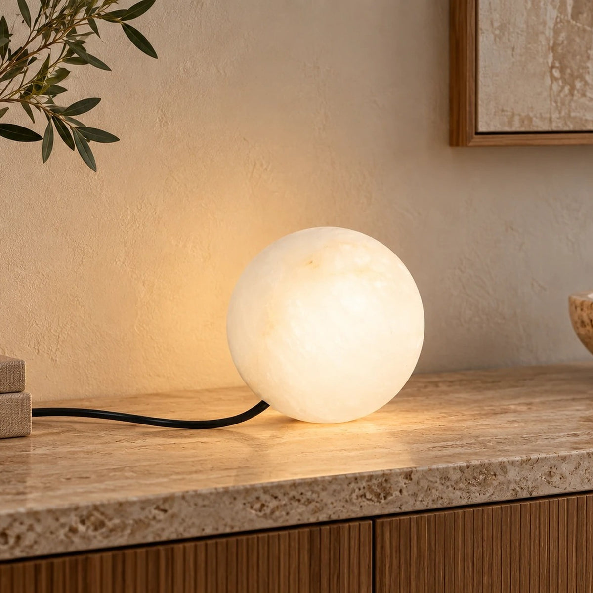 Archilight Alabaster-Stone Orbi Sphere Table Lamp 120 — illustrative scene