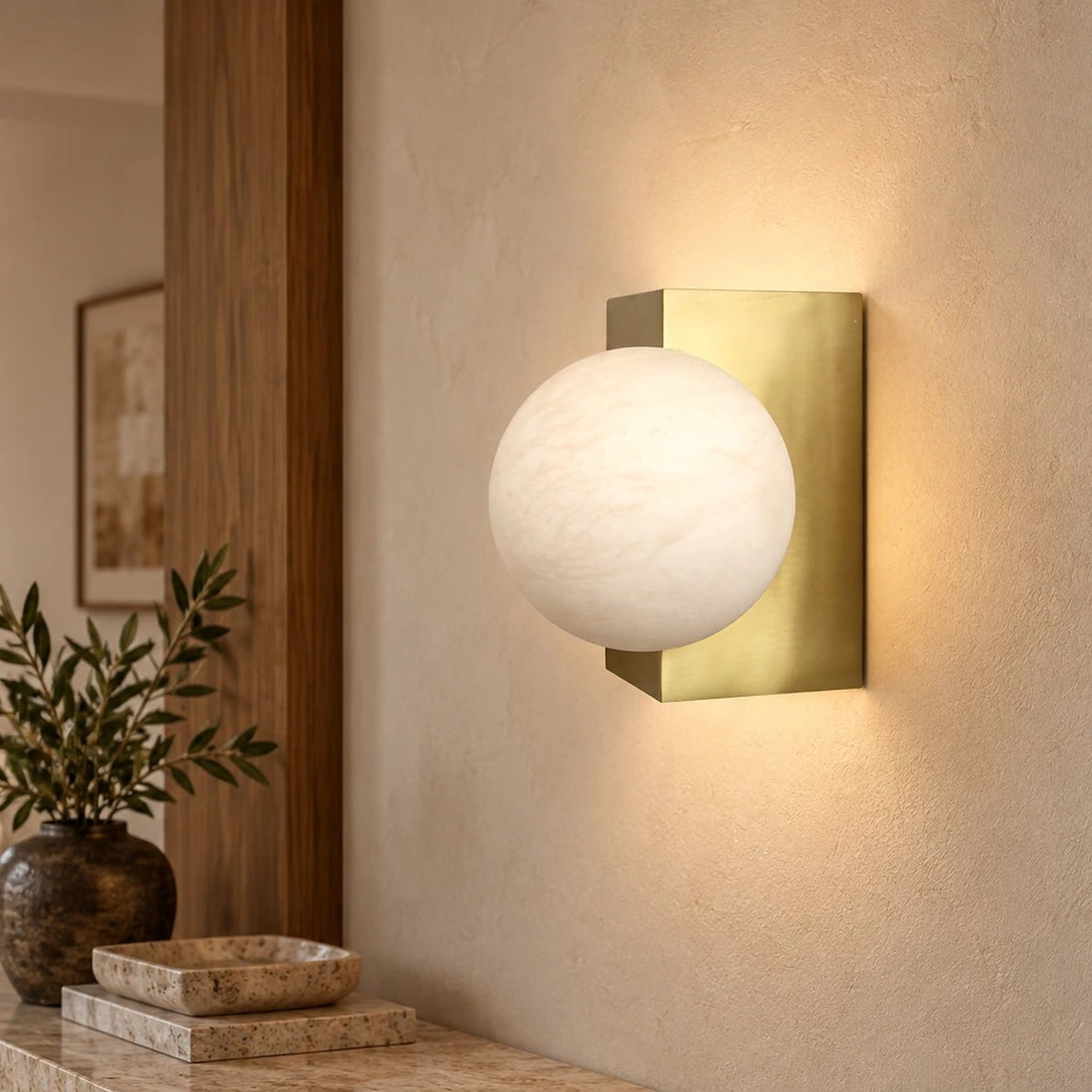 Archilight Alabaster-Stone Orbi Sphere Wall Light — illustrative scene